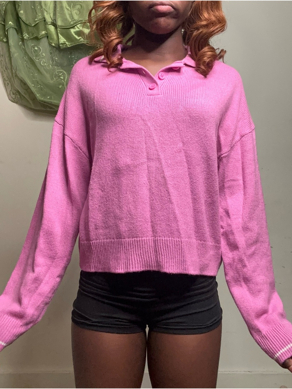 H&M Pink Polo-Collar Crewneck Sweater